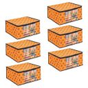 PrettyKrafts Set Of 6 Non-Woven Printed Foldable Saree Covers/Wardrobe Organizer With Transparent Window And Zip/Clothes Storage Bag (Orange)...