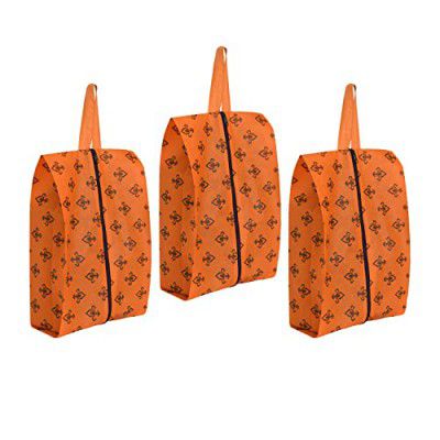 PrettyKrafts Shoe Cover, Shoe Bag with Center Zipper- Large (set of 3 pcs) - Orange