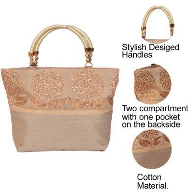 PrettyKraftsWomens Cotton Mini Handbag_Beige