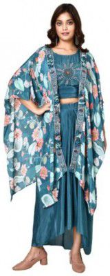 PrevaFashion  Women Silk Blend Kurta Pant Ethnic Jacket Set