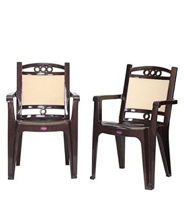 Prima Plastic Chair for Living Room | Set of 2 | Chair with arm | 100% Virgin Plastic | Quikr 4 (Brown Beige Colour)