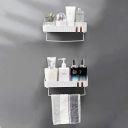 Primax Bathroom Accessories-Bathroom Shelf/Multipurpose Self-Adhesive Wall-Mount Shelf with Towel Hanger/Bathroom Organizer - White (Pack of 2)...