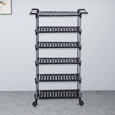 Primax Multipurpose Kitchen Storage Rack with Wheels/Shoe Rack for Home/Shelf for Kitchen/Bathroom Organizer - 6 Tier Portable Trolly (APS-880-BLK-6-LAYER-P1 - Roman)