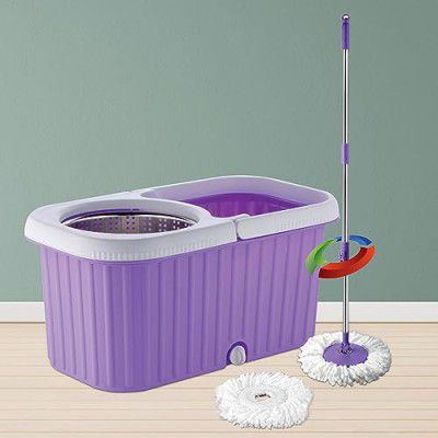 Primax Regal ABS Plastic Mop with Stainless Steel Wringer Basket and 2 Microfiber Refills – Floor Mopping System