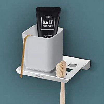 Primax Stainless Steel with ABS Material Tumbler Holder/Tooth Brush Holder/Organizer/Bathroom Accessories - Wall Mount