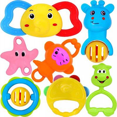 Prime Deals Colourful Non Toxic BPA-Free Rattles and Teether for Babies Set of 8 Attractive Rattle for New Born and Infants (Set of 7)