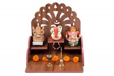 PRIMEFAIR Wooden Wall Mounted Hanging Puja Temple Wood God Stand for Pooja Room (TEMPLE-006)