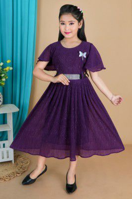 Primefashion Girls Maxi/Full Length Party Dress (Purple, Half Sleeve)