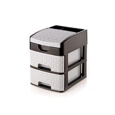 Primelife 2 Layer Modular Basket Drawer Multi Purpose Trolley Foldable Drawers Anti-Slip Shoes organizers Box Storage Rack System Organizer - Grey (2xl Teblo)