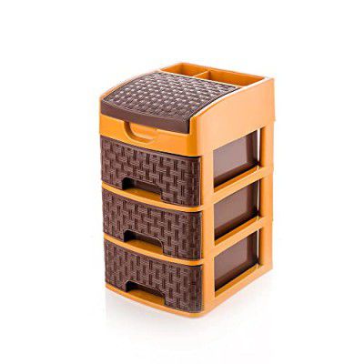 Primelife 3 Layer Plastic Modular Drawer - Small Size (3 XL - Dark Brown)