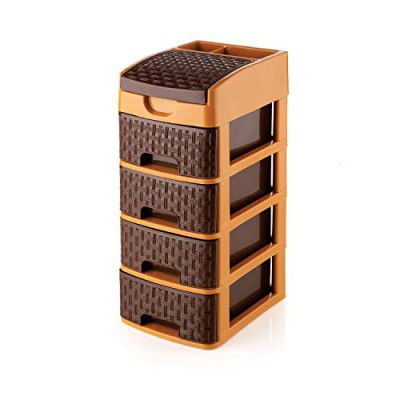 Primelife 4 Layer Multipurpose Drawer Plastic Modular Storage Organizer for Home, Office - Brown (4xl Teblo)