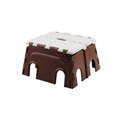 Primelife Plastic 7 Inch Folding Step Stool,Super Strong Foldable Stool for Adults & Kids, Bathroom, Bedroom, Office (Brown - White)