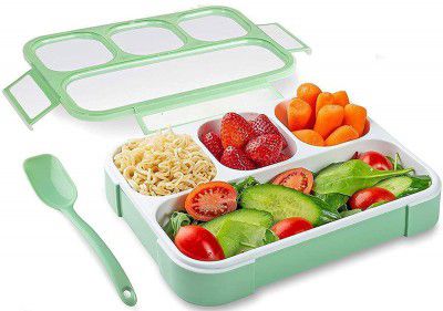 Primelife Plastic Leak Proof 4 Compartment Lunch Box Reusable Microwave Freezer 