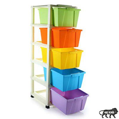 Primelife Plastic Modular Drawer System 5 Tier Drawer Organisers, Drawers for Storage for Home & Office (5 XL, Multicolor)