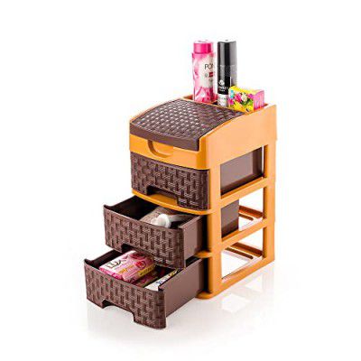 Primelife Plastic Multipurpose Drawer System Organizer Rack for Home and Kitchen 3 Layer Drawer Plastic Modular Chest Storage Organizer - Small Size (Brown)(3 XL - Teblo)