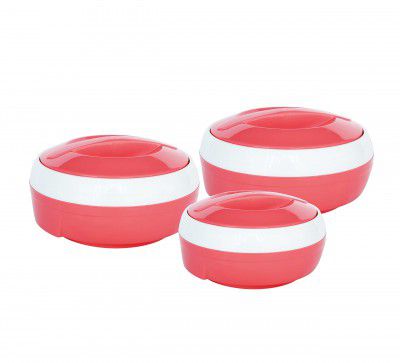 Princeware Plastic Plaid Casserole Set - 3.1L, 3 Pcs, Pink