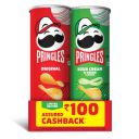 Pringles Match Ready Pack 214g | Crispy Potato Chips with goodness of Classic Salt Flavor of Original 107g and Exotic Flavor of Sour Cream & Onion 107g | Resealable & Portable Can | Snack Food...