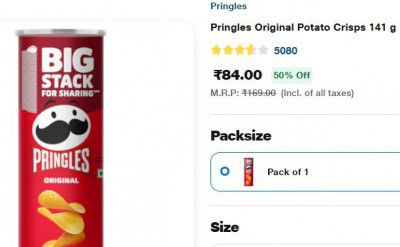 Pringles Original Potato Crisps 141 g