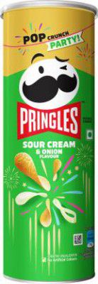 Pringles Potato Chips Sour Cream & Onion Flavor Pack of 4, Crispy Snack for Game Nights Chips (4 x 107 g)