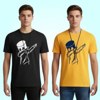 Printed Men Black, Yellow T-Shirt