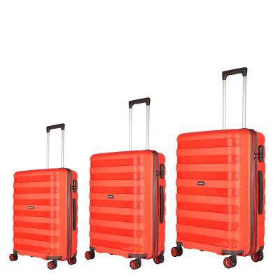 Priority Germany 001 Polycarbonate Hard Luggage 3 Piece Set (20| 24| 28) 8-Wheel Upright, Ruby-Red with Combination Lock