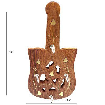 Prisha India Craft ® 3.5 X 10 Wooden Wall Hanging Key Chain Hooks Decor Guitar Shape Diwali GIFT with Free Wooden Key ring