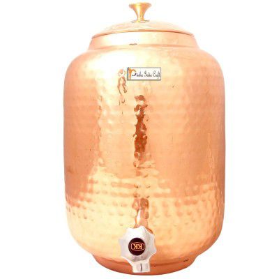 Prisha India Craft Pure Copper Water Pot Dispenser Tank, Hammered Design, Capacity 4000 ML