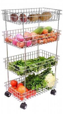 Privesh® Stainless Steel Modern Kitchen Storage Rack (4 Layer Trolley)