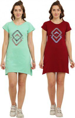 Priya Point Pack of 2 Women Printed Round Neck Cotton Blend Multicolor T-Shirt