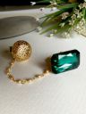 Priyaasi Gold-Toned & Green Stone-Studded Dual Finger Adjustable Ring...