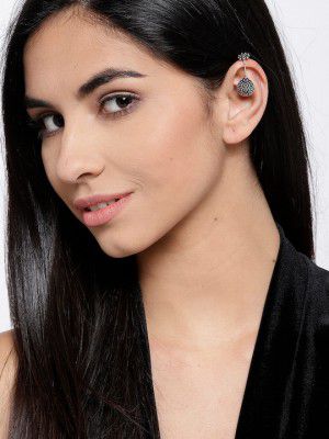 Priyaasi Silver-Plated Teardrop Shaped Oxidised Ear Cuff