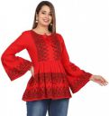 priyagani Casual Bell Sleeves Printed Women Red Top...