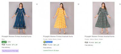 Priyagini Women's Kurtas Upto 97% Off 