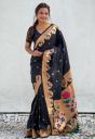 priyangkrita  Embellished Paithani Silk Blend Saree  (Black)...