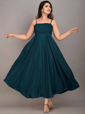 PRIYESHCREATION  Solid Viscose Rayon Stitched Anarkali Gown  (Green)