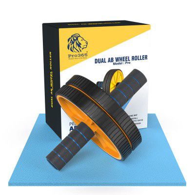 PRO365 Ab Roller, SS Rod, Ab Wheel, Home Gym Equipment Abs Workouts Core Workouts for Men and Women (6MM Safe Knee Mat, Yellow)