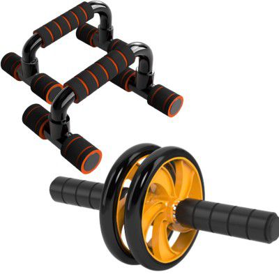 PRO365 Combo Home Gym Equipment/Ab Roller and Push Up Bar/Calisthenics Equipment, Multicolour, Pack of 2