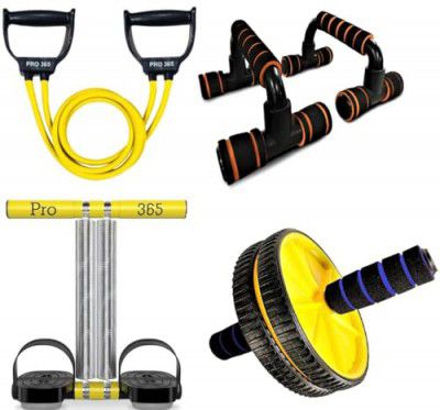 PRO365 Tummy Trimmer, Pushup Bar, Toning Tube with Abdominal Ab Wheel Exerciser Home Gym Exercise Equipment (Full Set, 4 Pack)