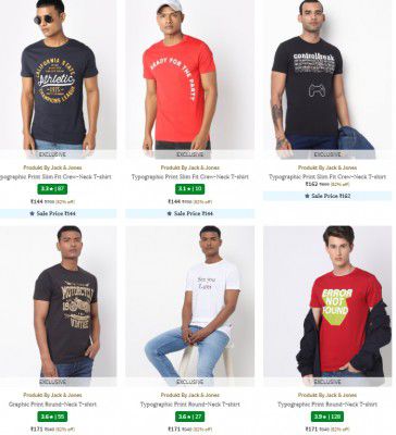 Ajio Loot : Jack & Jones Men's T-shirts At ₹160