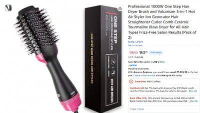 Professional 1000W One Step Hair Dryer Brush and Volumizer (Pack of 2)