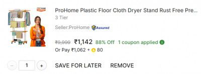 ProHome Plastic Floor Cloth Dryer Stand Rust Free Premium Material with Wheels  (3 Tier)