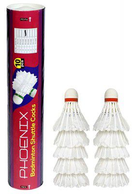 PROKYDE (LOGO) Phoenix 444 Hen Feathers with EVA Foam Cork Base Shuttle Cocks (Pack of 10, White)