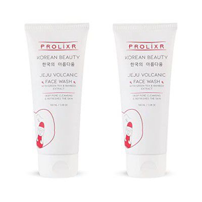 Prolixr's Jeju Volcanic Face Wash - With Green Tea & Bamboo Extract - For Skin Brightening & Clear Skin - Korean Skin Care Products - Pack Of 2