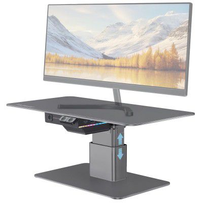 Promate Advanced Electric Monitor & Laptop Stand with One-Touch Height Adjustment, Integrated USB Hub, 18W USB-C PD Port, 5Gbps USB 3.0 Data Transfer Port,and Dynamic RGB Lighting, Raizer