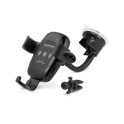 Promate Qi-Certified Wireless Car Charger, Auto Clamping Qi 10W Ultra-Fast Charger Car Mount