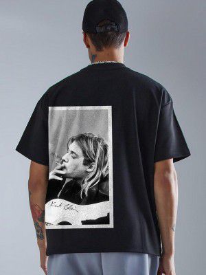 Pronk Men Printed Round Neck Pure Cotton Black T-Shirt