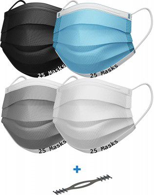 ProQ Surgical Mask Pack of 100 | Face Mask For Men & Women | Disposable Mask | 3ply With Nose Pin