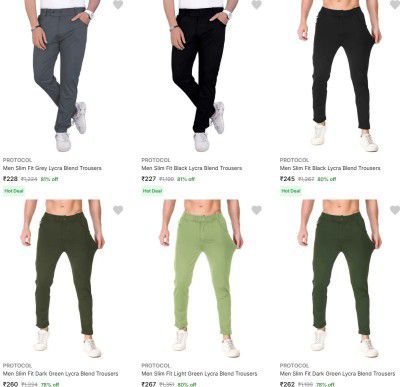 Flipkart : Up to 81% OFF - Protocol Mens Trousers | Starts At Rs.228