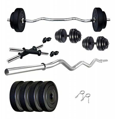 Protoner Home Gym 12 kgs, 3 kg x 4 Plates, 1 x 3 feet bar,2 x Dumbbell rods, BLACK