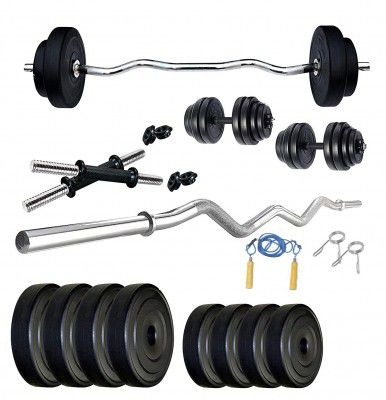 Protoner Home Gym 16 kgs, 2 kg x 8 Plates, 1 x 3 feet bar,2 x Dumbbell rods and Skipping Rope